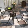 78 cm Round Garden Dining Table with Parasol Hole Antique Cast Aluminium Outdoor Table Only, Bronze Tone