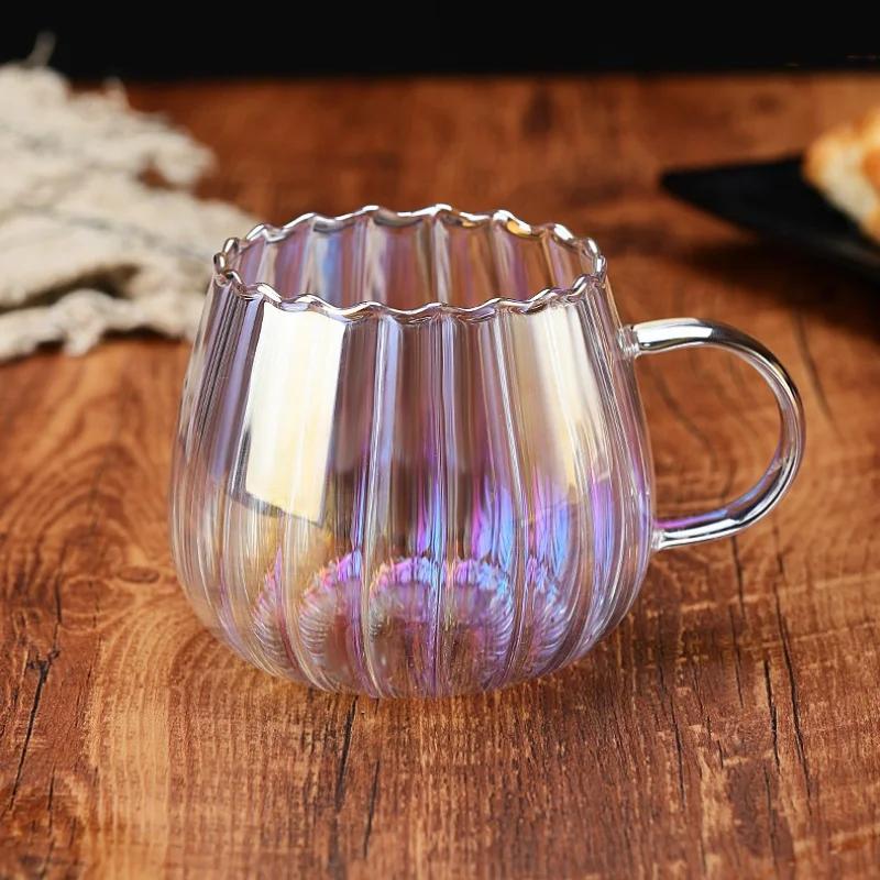 Transparent Glass Cup Creative Coffee Mug Tea Dessert Breakfast Milk Cups Wine Glass Water Cup with Handle Glassware Drinkware