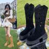Fashion Designer Shoes for Women 2024 Autumn New Hottie Style Hollow and Breathable Women's Knee High Boots Botas Altas Plataforma Mujer