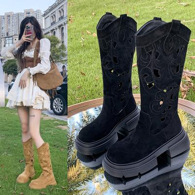 Модная дизайнерская обувь для женщин 2024 года, осень, новый стиль, сексуальные полые и дышащие женские сапоги до колена, Botas Altas Plataforma Mujer