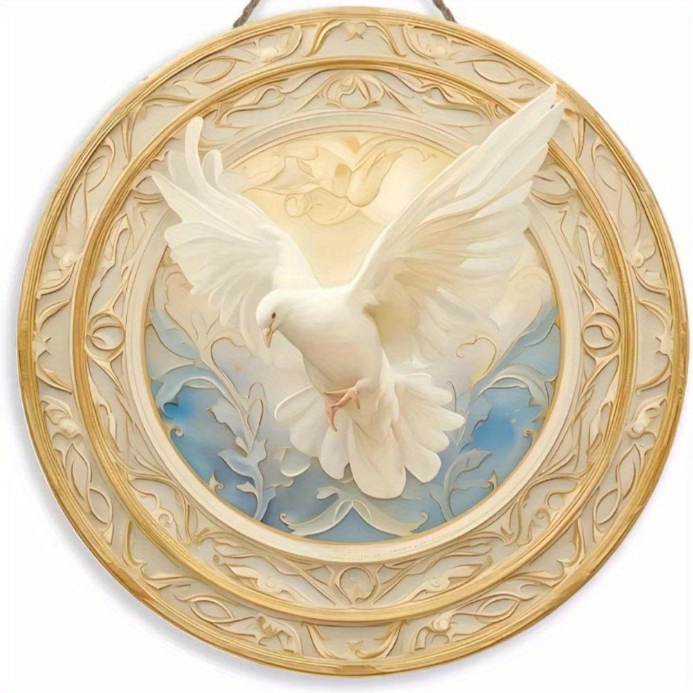 1pc 2d Flat Round Wooden Flat Sign - 20cm, Dove of Peace Theme, Suitable for Home, Office, Garage, Coffee Shop, Bar, Holiday Party Decoration, Gift