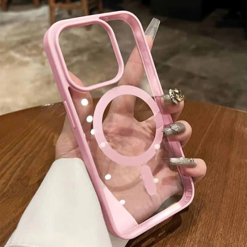 Новый розовый прозрачный акриловый чехол для iPhone 17 16 15 14 11 Pro Max 13 12 Mini Жесткий Противоударный Мощный Магнитный Чехол Magsafe