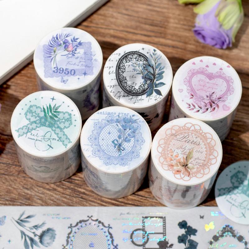 Mr. Paper, 6 Styles, 200cm/roll, Laser Silver and Paper Tape, Scrapbook Collage Base Decorative Sticker Tape