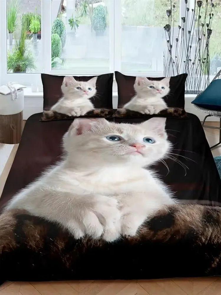 2026 Cat Duvet Cover Set Pet Cats Pattern Twin Bedding Set Cute Kitten For Polyester Mysterious Black Cat King Size Quilt Cover