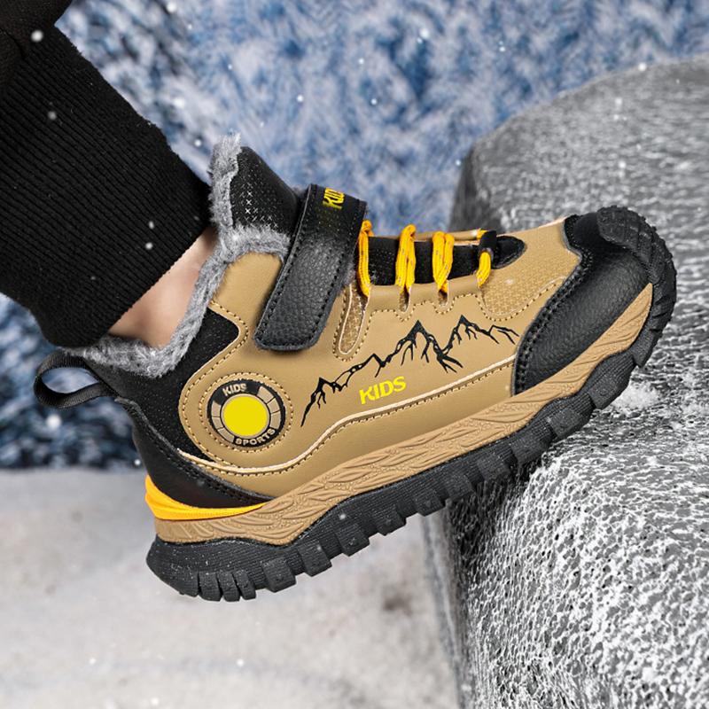 Зимняя детская модная флисовая теплая уличная обувь с высоким верхом, хлопковые ботинки, сноубутсы, походная хлопковая обувь 30-40