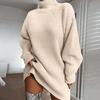Solid Color Sweater Dress Half High Collar Raglan Long Sleeve Loose Fit Knitting Dress Autumn Winter Mini Dress Knitwear