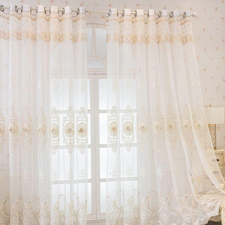 European Curtain Window Screen Living Room Balcony Relief Embroidery Embroidery Gauze Curtain Bedroom Shading