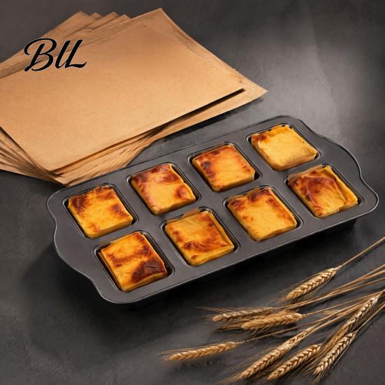 Precut Unbleached Parchment Paper for Baking 8-Cavity Mini Loaf Pan Set with 200Pcs Liners, Sturdy Carbon Steel Mold Daily Cooking Nonstick