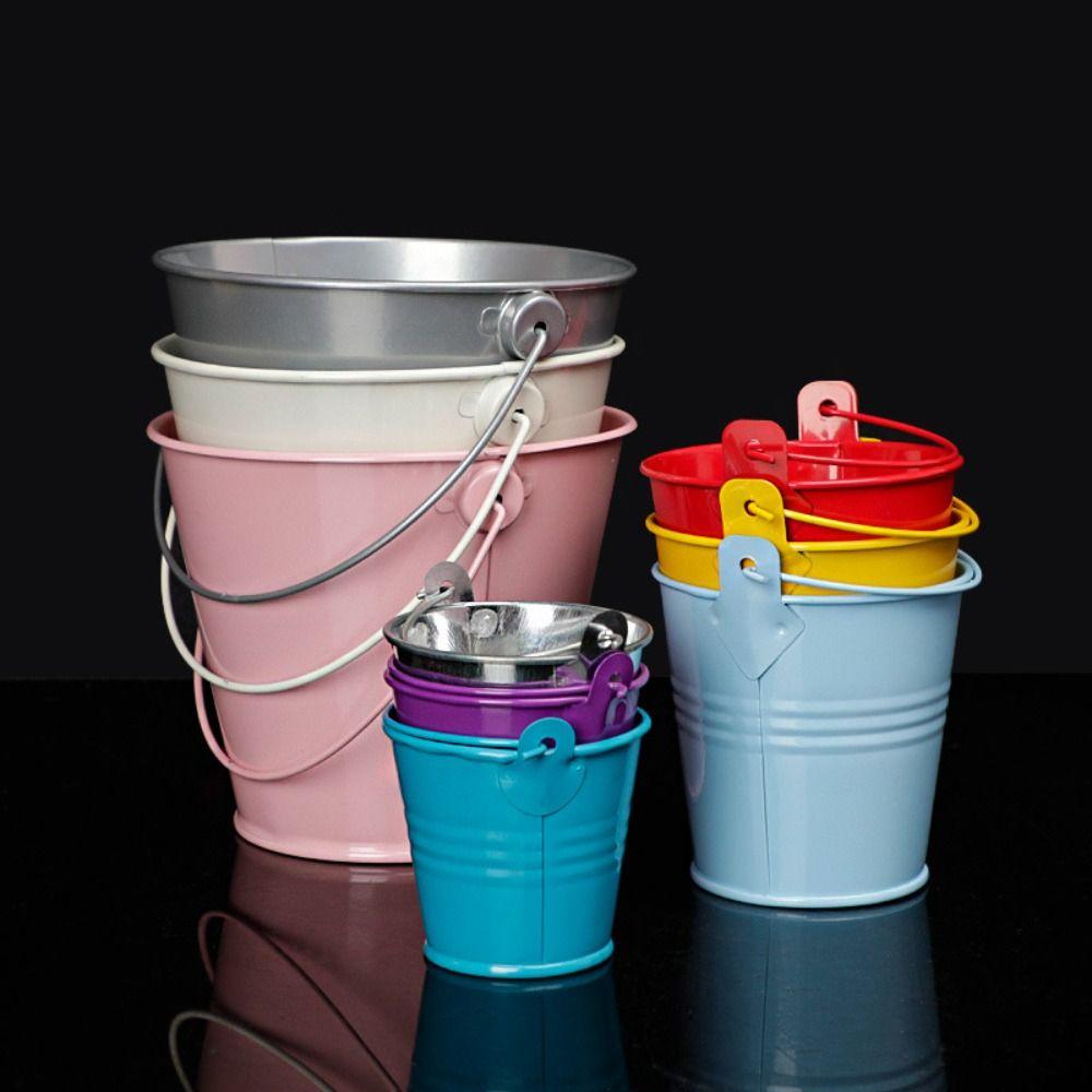Tinplate Flower Barrel Miniatures Pastoral Tinplate Water Bucket Iron Flower Pot Kids Toy