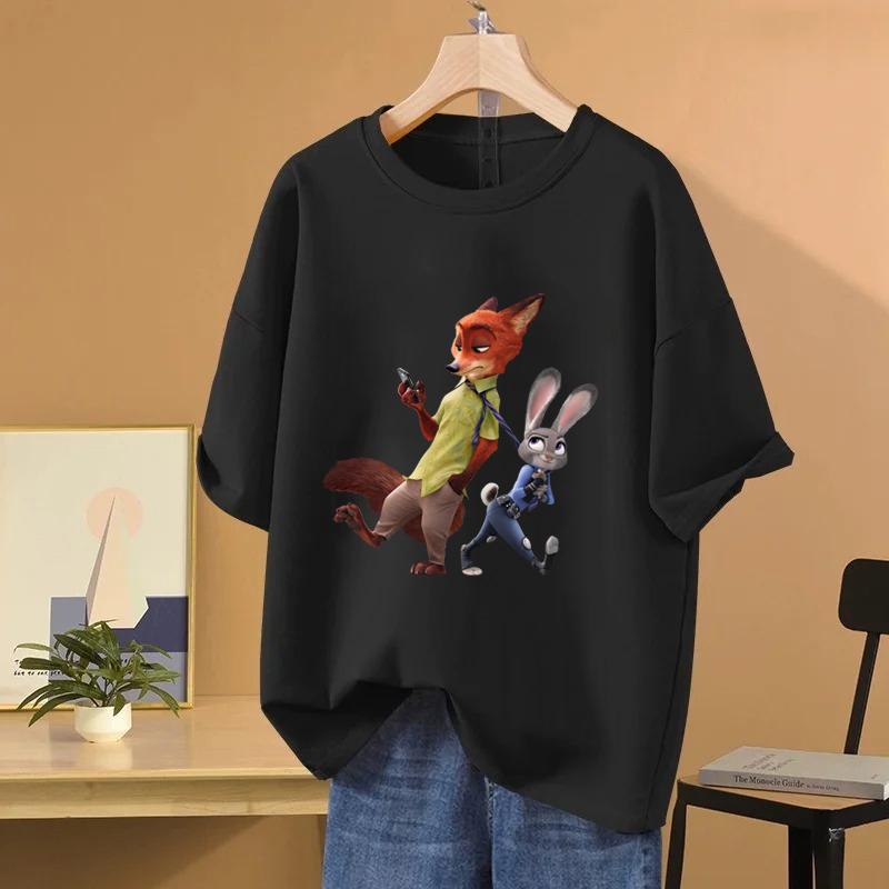 Zootopia Cartoon Anime Unisex Womens Tshirt Summer Short Sleeve Cotton Unisex Tee Shirts Tops 2025 New Fashion Couple Clothes Tops
