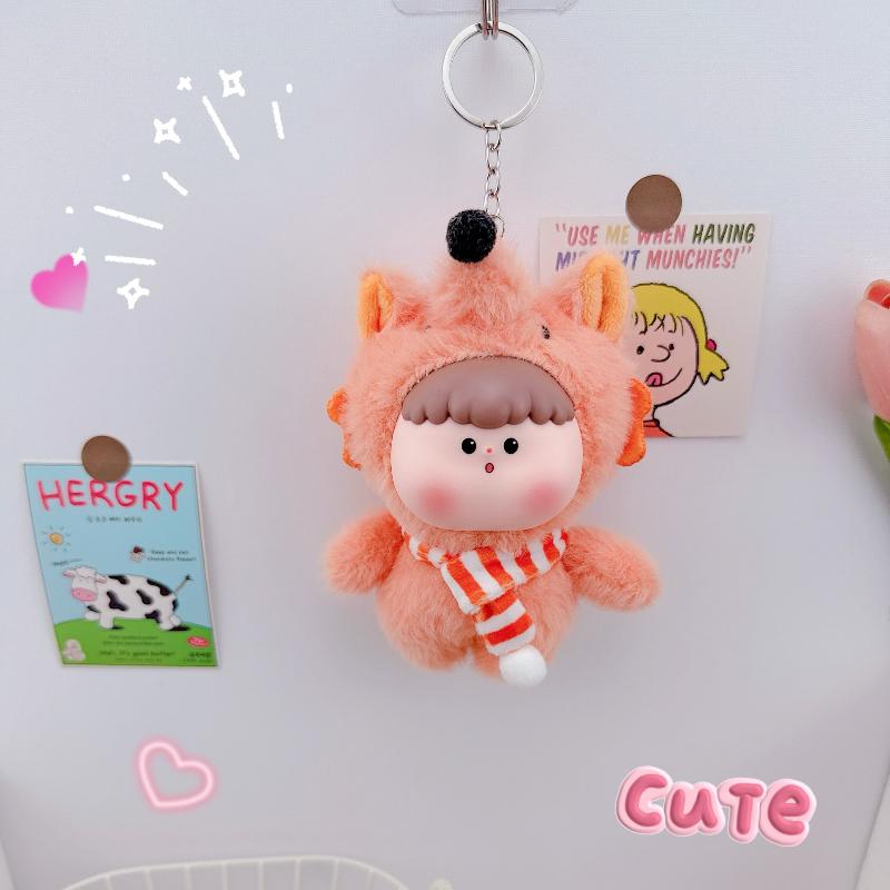 Cute Animal Vinyl Face Plush Toy Fluffy Pig Elephant Unicorn Collection Model Toy Kawaii Panda Keychain Pendant Hang Bag Plushie