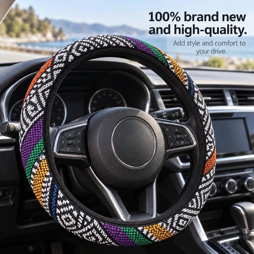 Breathable Car Wrap Cover Linen-Like Polyester Auto Steering Wheel Cover Car Auto