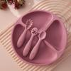 Color Kids 4PCS Silicone Baby Feeding Set BPA Free Suction Plate Training Utensils Easy Clean Toddler Tableware Dish Spoon Fork