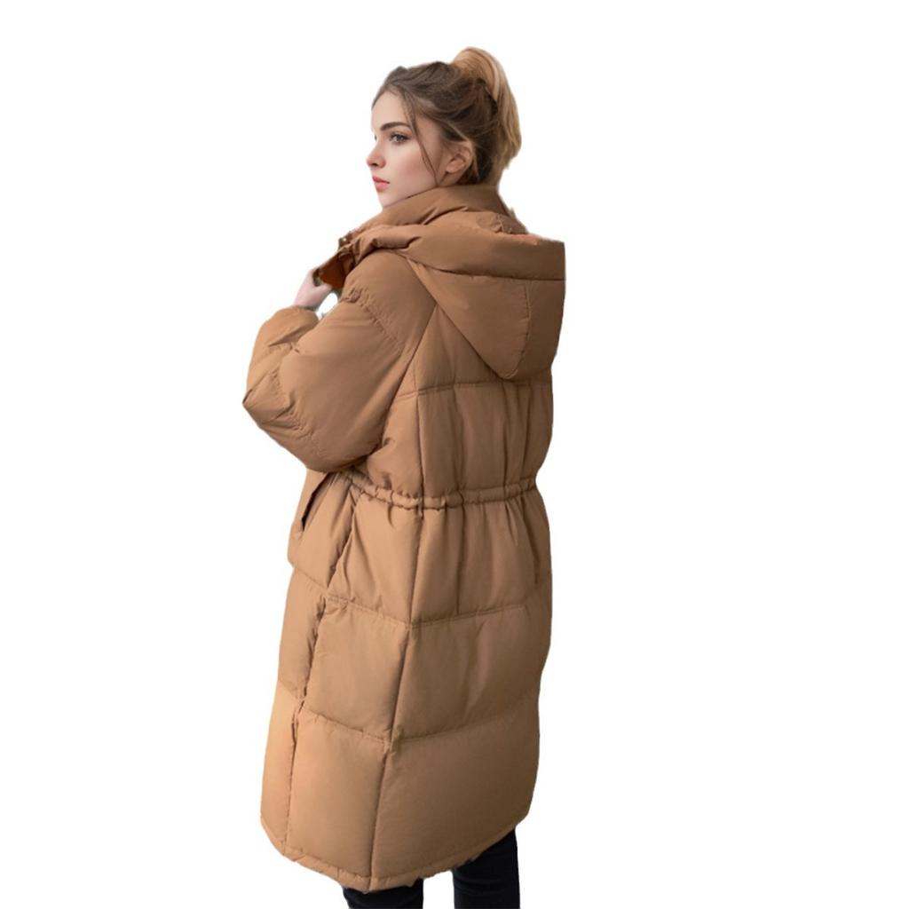 2024 зимняя женская парка, пальто, женская однотонная с капюшоном, утолщенная теплая длинная хлопковая куртка, женская куртка с завязками на талии для женщин