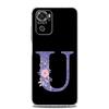 Case For Xiaomi Redmi Note 14 13 12 4G 9 8 10 11 Pro Plus 5G 14C 13C 12C 10C 9C 9A Cover Initial Letter Retro Purple Flower