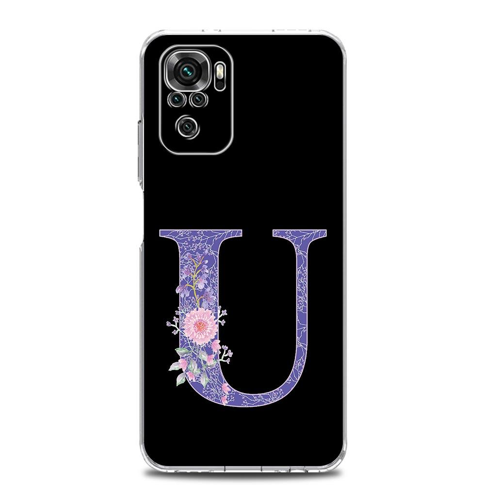 Case For Xiaomi Redmi Note 14 13 12 4G 9 8 10 11 Pro Plus 5G 14C 13C 12C 10C 9C 9A Cover Initial Letter Retro Purple Flower