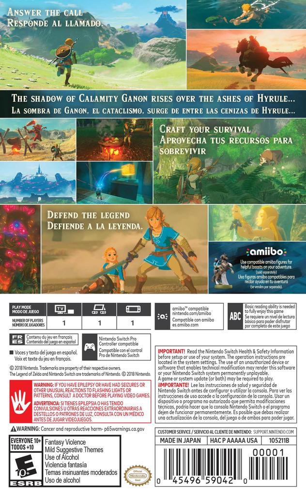 The Legend of Breath of the Wild North Switch Zelda (Import Version America) -