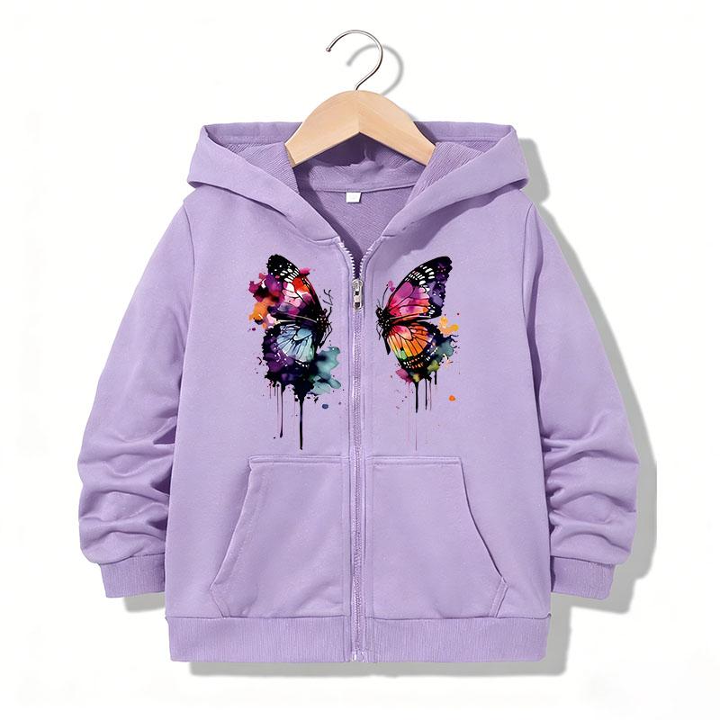 Children Clothing Zipper Hoodie Funny Casual Butterfly Letter Hoodies Jackets Boys Girls Y2K Zip Up Sweatshirt Hoodies