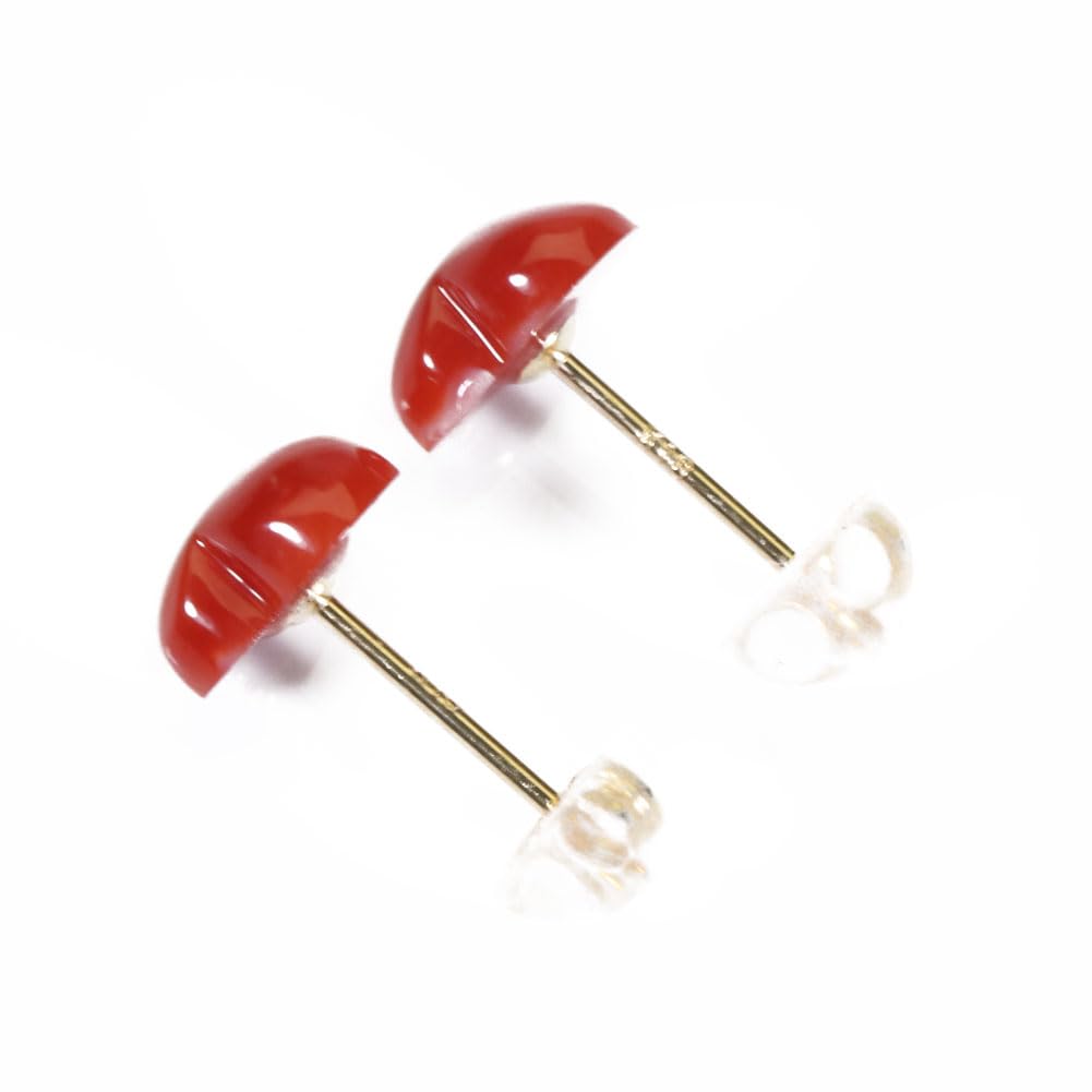 Blood Red Coral Earrings Heart K18 Yellow Gold Undyed Coral