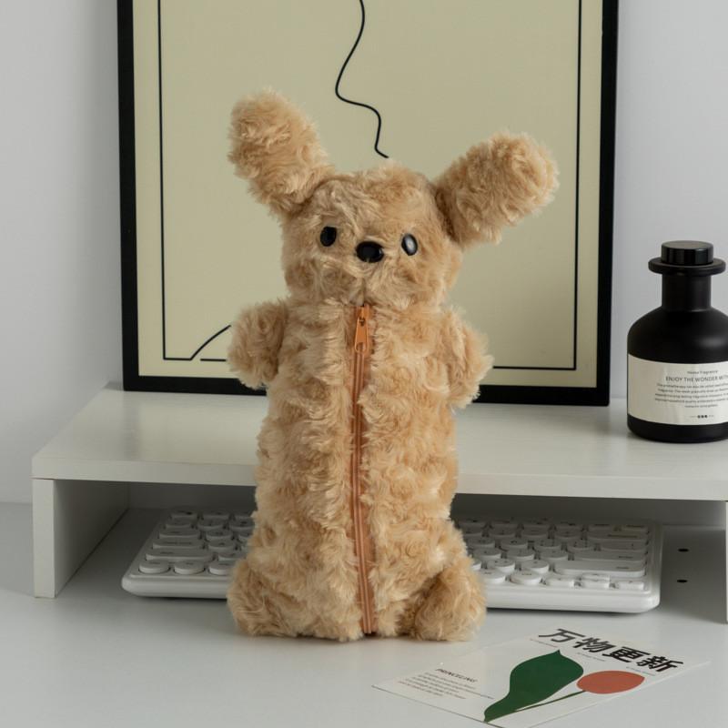 Плюшевый чехол для хранения для девочек большой вместимости, мультяшный пенал с изображением собаки для организации студенческих принадлежностей