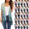 Women's Irregular Printing Short Sleeve Cardigan Pocket Coat