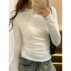 Spring Autumn T Shirt Women Tops Solid Long Sleeve Ruched O Neck Tshirts Female Korean Casual Streetwear High Quality Base Tees