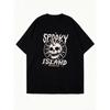 Oversized T-Shirt Black Spooky Island Skull And Sunburst Graphic Print Amusement Park Theme Halloween Party Wear