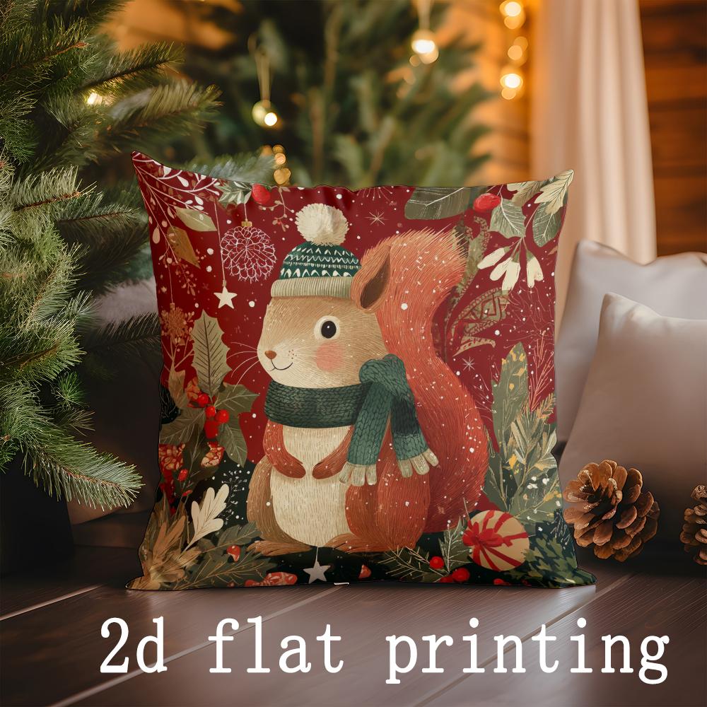 Home Decor Christmas-themed Animal & Santa Pillow Covers Pattern Cushion Cover Suitable for Sofa Bedroom Car Pillow Cover