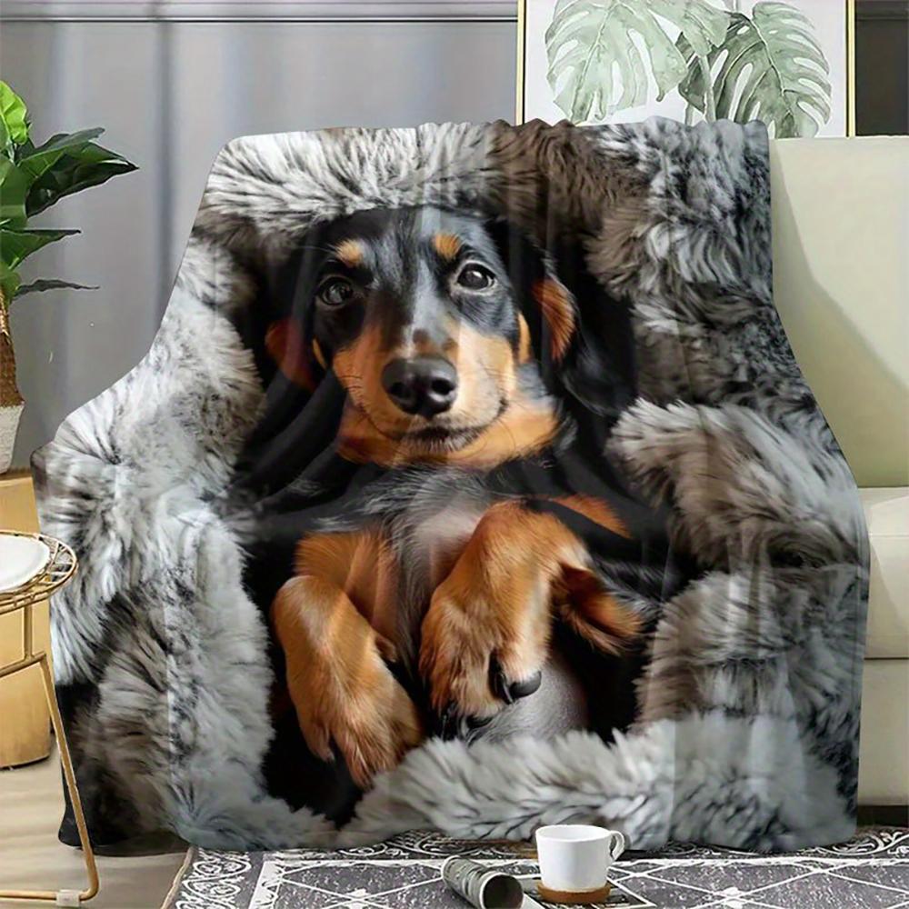 Dog Print Furry Blanket , Warm and comfortable throw blanket sofa bed sofa camping trip, the best gift.