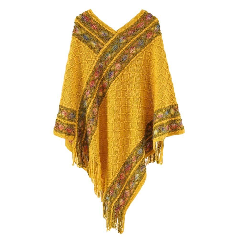 Winter Warm Rhombic Stripe Tassel Shawl Imitation Cashmere Knitting Wraps Women Fashion