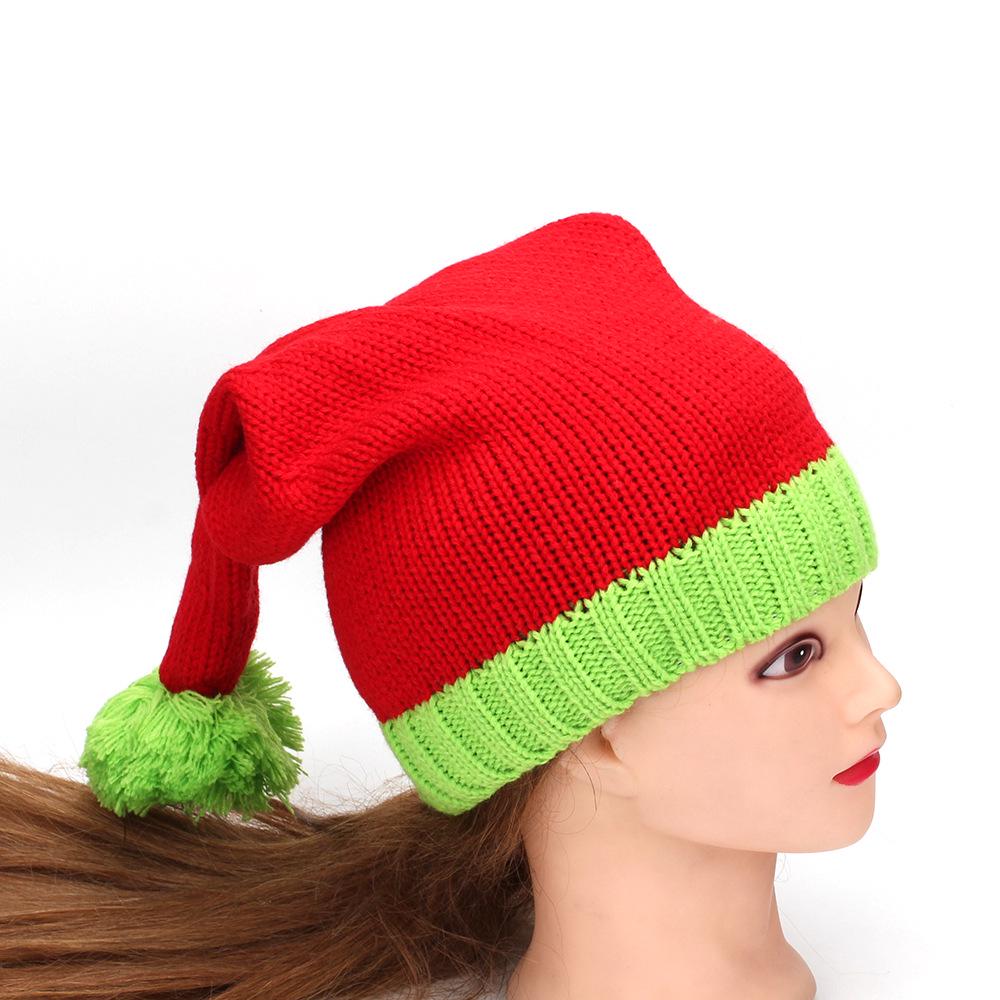 Унисекс Рождественская вязаная шапка с помпоном: Дизайн в стиле колор-блок для осени и зимы