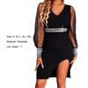 Lady Petticoats Plus Size Midi Dress V-Neck See Through Sleeve Belt Stitching Solid Color Sequined Party Dress for Club