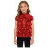 Children’s Sequined Dance Top Mock Neck Short Sleeve Metallic Shiny Mesh Tiered Front Back Cut Out for Competition Stage Wear
