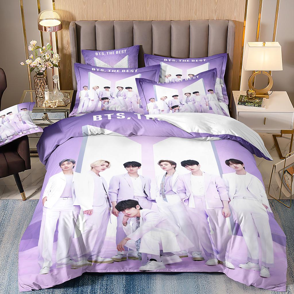 New Style BTS Men's group Duvet Covers Comfort Cartoon Bedding Set Quilt Cover Twin Full Bedroom Bed Decor for Teens Best Gifts