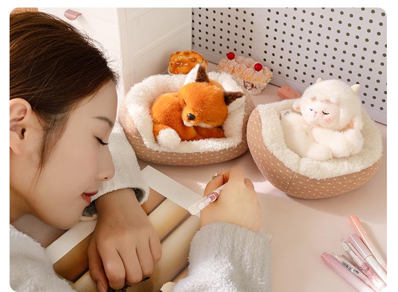 Calico Cat Lamb Nap Nest Plush Toy - Cute and Healing Desk Companion Doll
