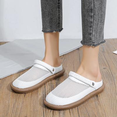 Модные летние 2024 новые сандалии с сетчатым носком для женщин, мягкая подошва, плоская подошва, полые тапочки, тапочки