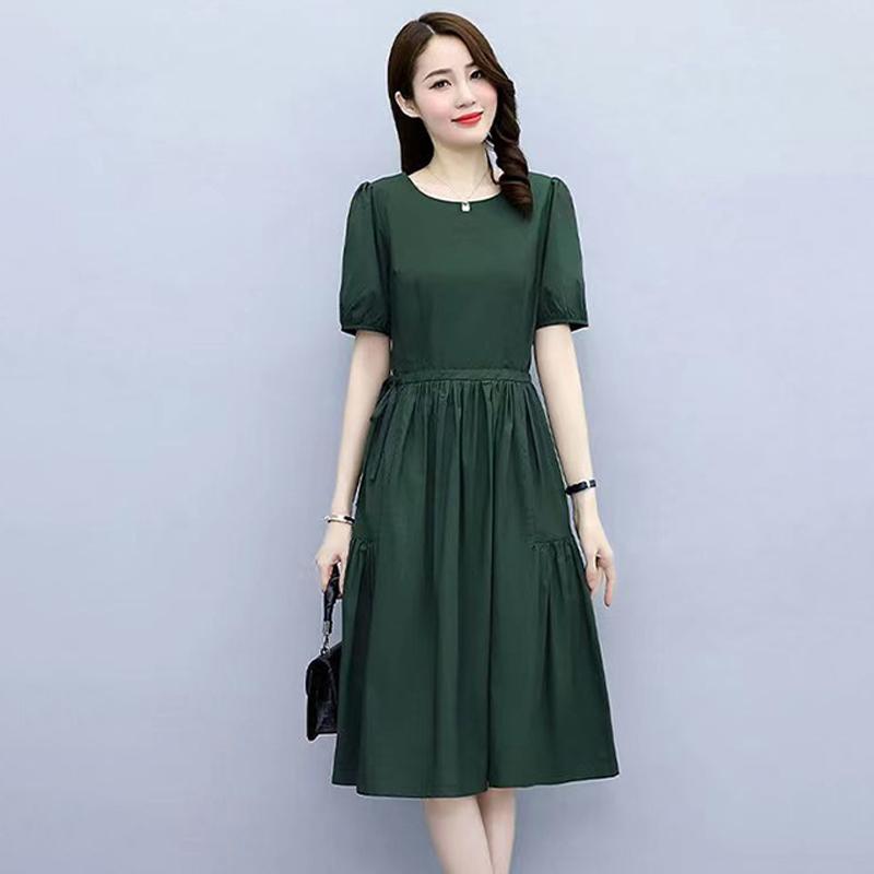 Женское платье Корейская версия плиссированного платья для женщин, свободного покроя и с приталенной талией, с короткими рукавами