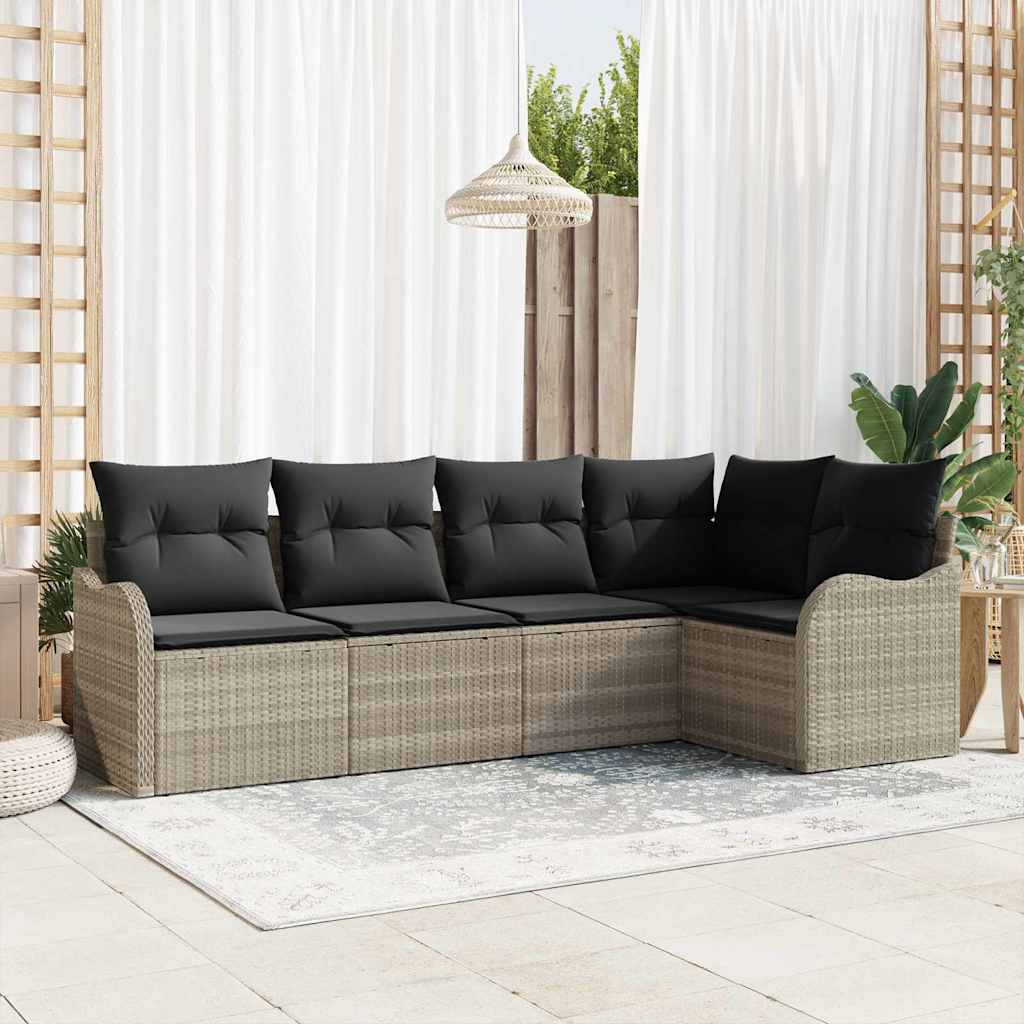 Garden Sofa Set 5 pcs Light Grey Poly Rattan
