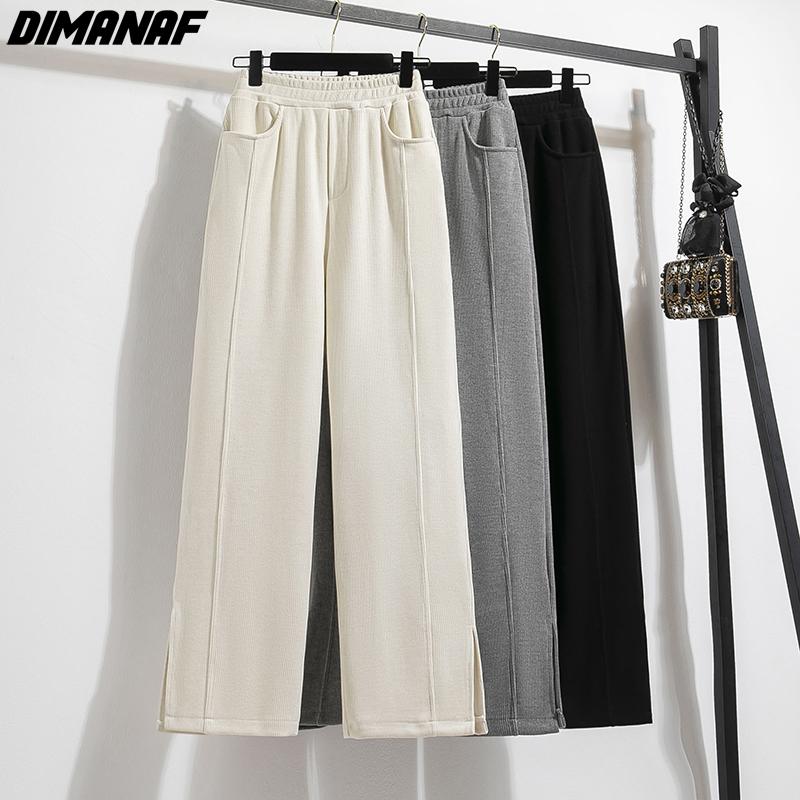 DIMANAF 2023 Большие размеры, зимние длинные брюки, женские эластичные однотонные повседневные свободные длинные базовые женские брюки, хлопковые толстые A