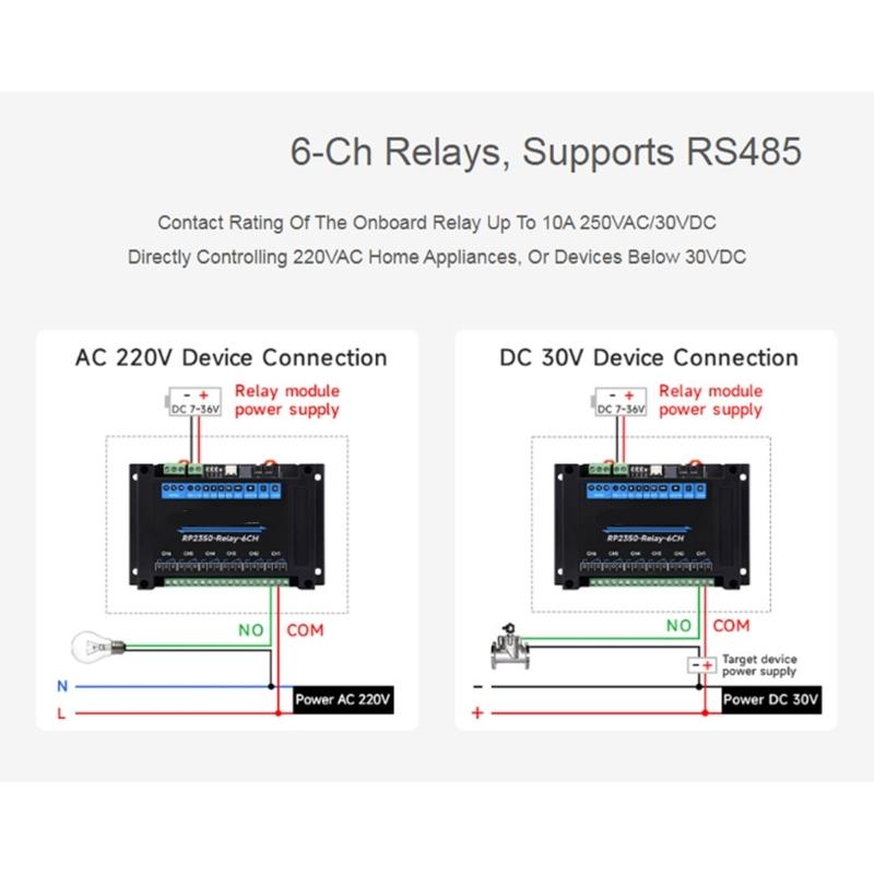Rail Mount ABS Housing 6 Channel Relays Module Control Onboard for RS485 Interfaces Type C Port Industrial Module