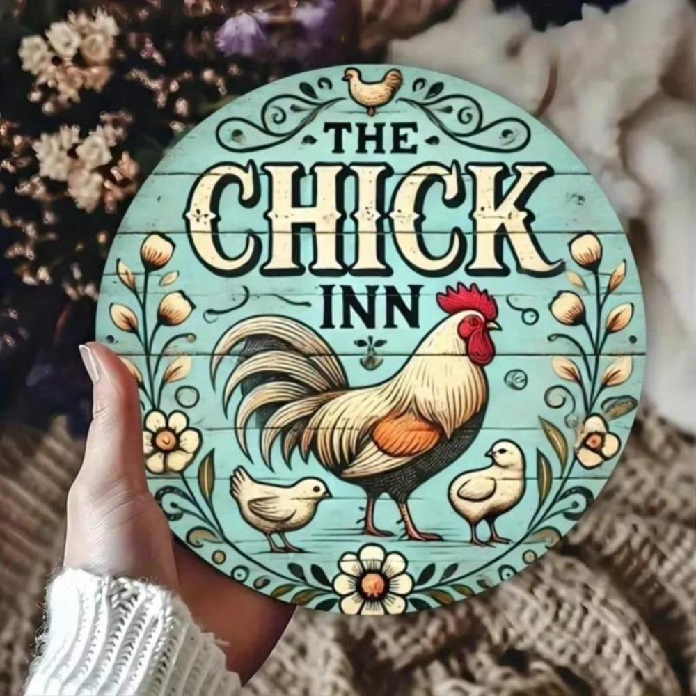 Винтажная жестяная табличка Металлическое настенное искусство Декор Chicken Inn Бар Ретро Плакета 7,8x7,8 дюйма Водонепроницаемая Для домашнего бара Кафе Мужская берлога Подарок