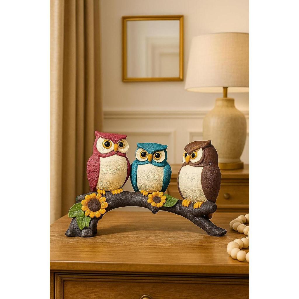 Beautiful Resin Owl Family Decorative Statue for Home Decor (Pack of 1. Multicolor)