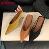 Fashion Female Footwear Thin Heels Sandals Slides Shoes For Women Mules Fashion Pointed Toe Ladies Medium Heels Sandals Slippers Shoes