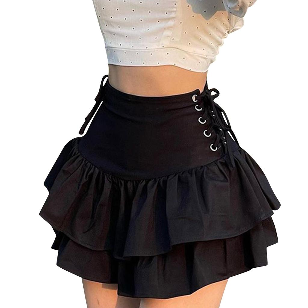 Женская модная и повседневная двухслойная юбка с завязанной юбкой на поясе