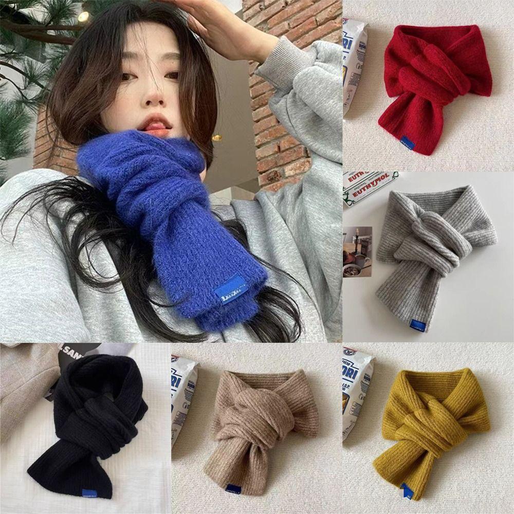Solid Color Cross Scarf Thicken Short Neckerchief Neckerchief Wrap Knit Scarf Women