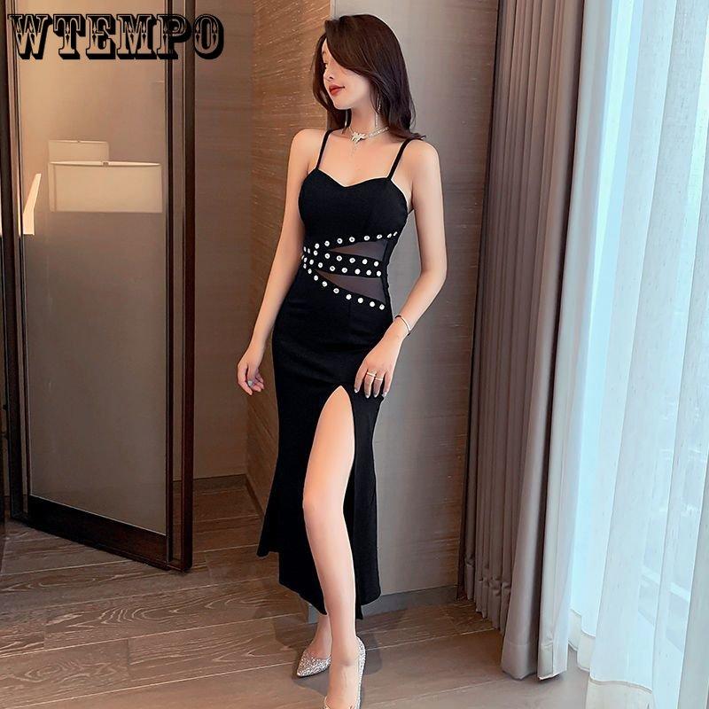WTEMPO Женские вечерние платья Сексуальные платья с лямкой на бретельках и низким вырезом для свадебных приемов Платья с завязками на талии и бретельками Полые вечерние платья