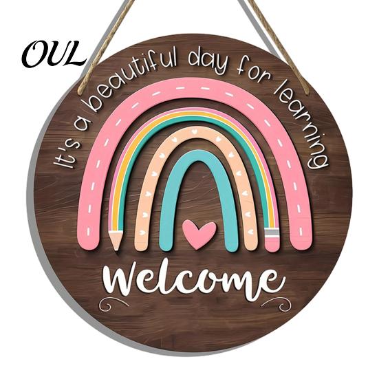 Classroom Decor Sign Wooden Welcome for Door, to Our Round Door Hanging Hanger, Front Sign, Back School Preschool Decoration