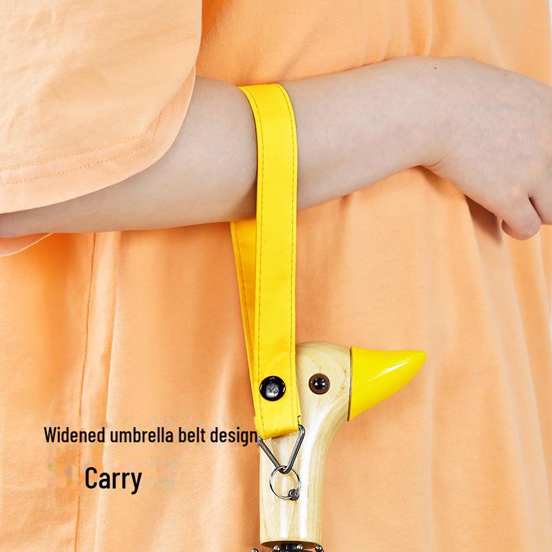 Зонт «Утиная голова» с тремя сгибами: Креативная деревянная ручка, двойное назначение: для солнца и дождя, милый дизайн в виде черной утки для женщин