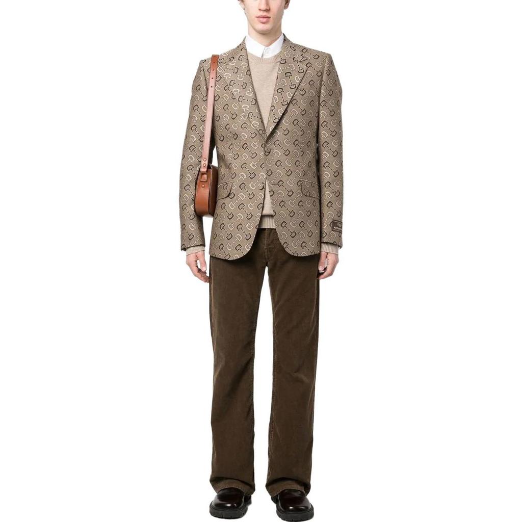 Gucci SS23 Мужской деловой костюм Пиджак Светло-коричневый 721140-ZAKIV-9549