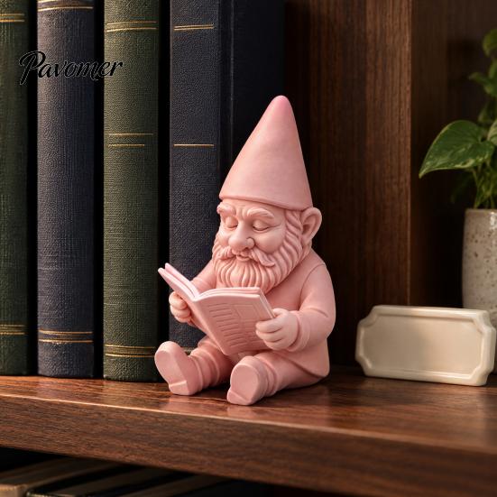 Book Lover Presents 3D Printed Reading Gnome Statue, Sitting Figurine Book, Indoor Relaxing Home Accents Outdoor Desktop Garden Decor, DIY Blank Craft